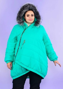 Асимметричный пуховик для полной женщины