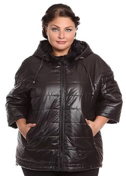 Пуховик с укороченными рукавами для полной женщины
